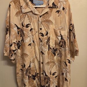 Vintage Tropical Hawaiian Print Shirt 100% Silk Mens XL